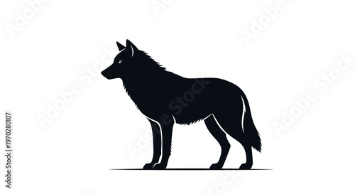Majestic black wolf silhouette standing proudly on a white background.