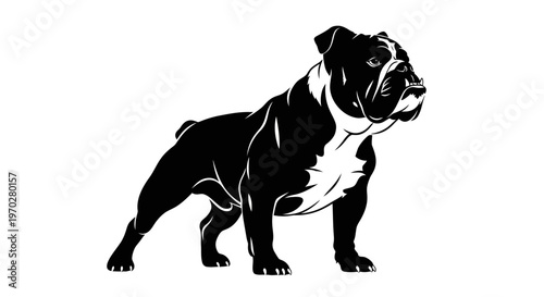 Majestic Bulldog Standing Proudly in Black and White Silhouette.