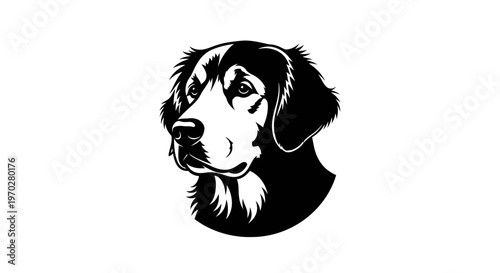 Majestic Dog Head Portrait Black and White Illustration.