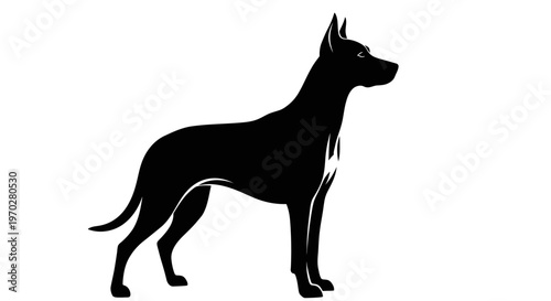 Sleek Black Silhouette of a Standing Dog with Alert Posture on a White Background.