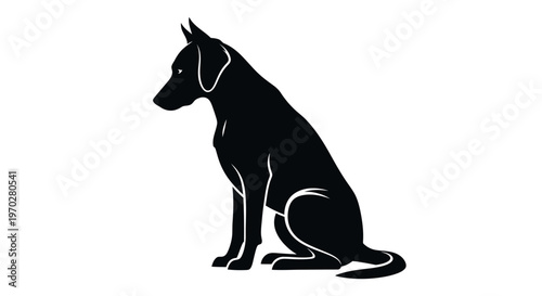 Sleek black silhouette of a sitting dog, capturing its elegant form and attentive posture.