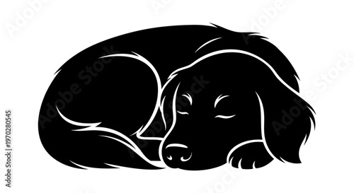 Sleeping dog silhouette illustration on white background.