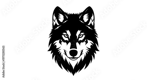 Fotografie Striking Black and White Wolf Head Illustration.