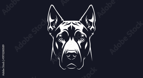 Striking Black and White Illustration of a Powerful Dogs Head.