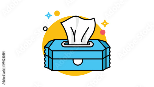 Blue box of wet wipes with a soft white tissue being pulled out for cleaning and hygiene purposes.