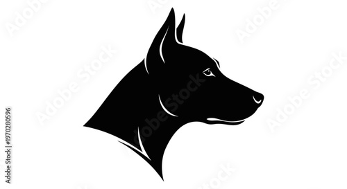 Striking black silhouette of a dogs head in profile.