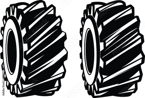 Helical industrial gear wheels in mechanical vector illustration for heavy machinery power transmission engineering and factory equipment engine part technical drawing design