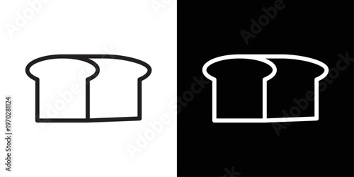 Bread loaf icon designed in black stroke and white stroke styles, isolated. Perfect for bakery, food, breakfast, and culinary concepts.