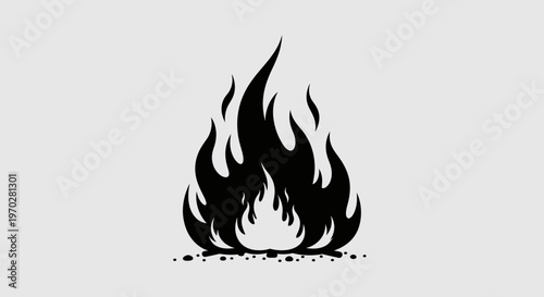 Black and White Fire Flame Icon Illustration.