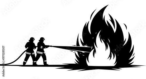 Firefighters bravely battling a large blaze with a powerful hose.