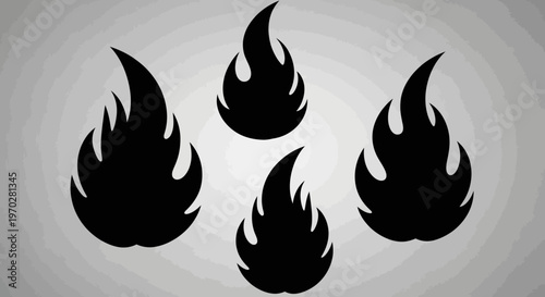 Four black fire flame icons on a gray background, representing heat and danger.