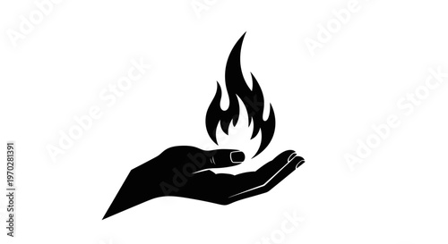 Hand holding a burning flame, a symbol of passion and energy.