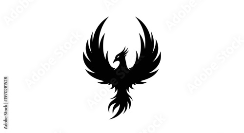Majestic black phoenix bird with outstretched wings.
