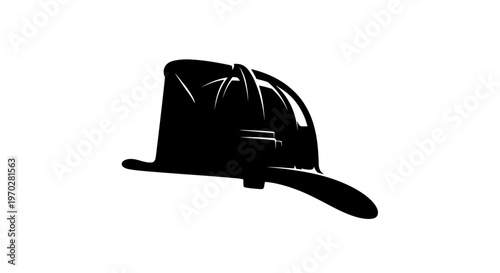 Black Firefighter Helmet Silhouette on White Background.