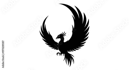Majestic Phoenix Bird Silhouette Flying Gracefully.