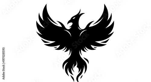 Majestic Phoenix Bird Silhouette with Spread Wings.