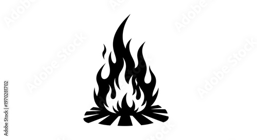 Campfire Silhouette Icon on White Background.