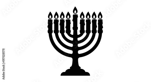 Menorah with nine lit candles, a symbol of Hanukkah and Jewish tradition.