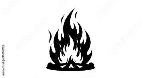 Campfire silhouette with burning flames and logs.