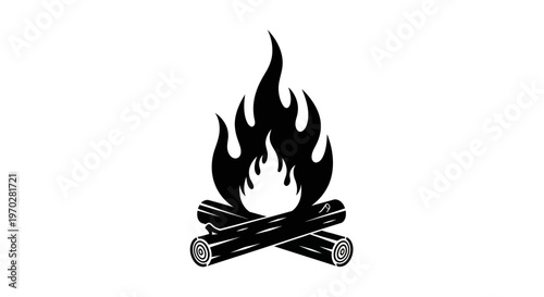 Campfire with burning logs and flames.