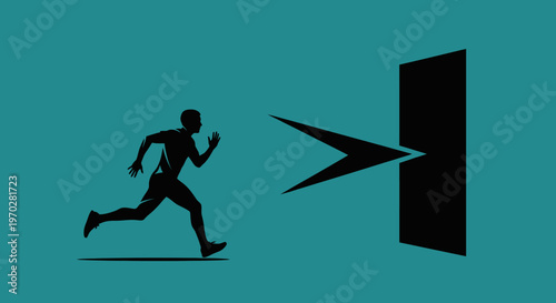 Man running towards a goal, symbolizing ambition and progress.