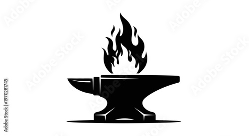 Classic Anvil with Flames Blacksmithing Symbol.