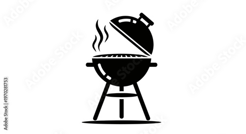 Classic Barbecue Grill with Smoke Icon.