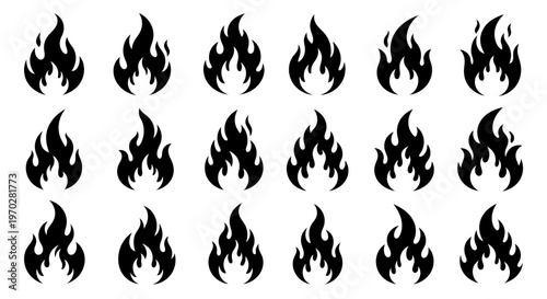 Collection of stylized fire flame icons and symbols.