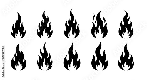 Collection of various black fire flame icons and silhouettes.