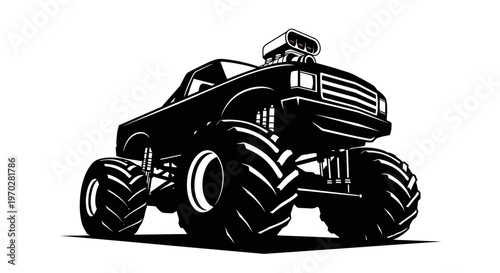 Powerful Monster Truck Vector Illustration on White Background.