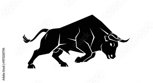 Powerful Bull Silhouette Charging Forward with Strength.