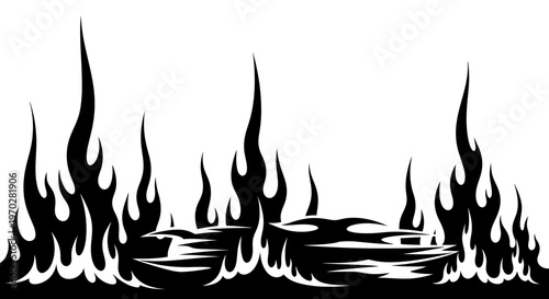 Dynamic Black and White Tribal Flames Design.