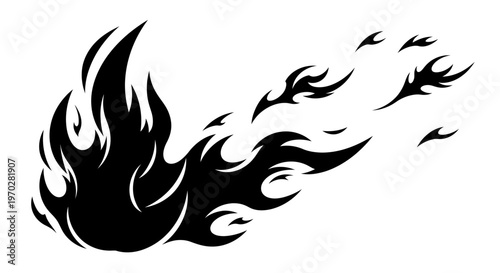 Dynamic Black Fire Flames and Embers Illustration.