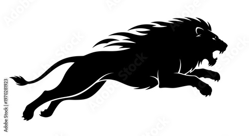 Dynamic Black Silhouette of a Leaping Lion.