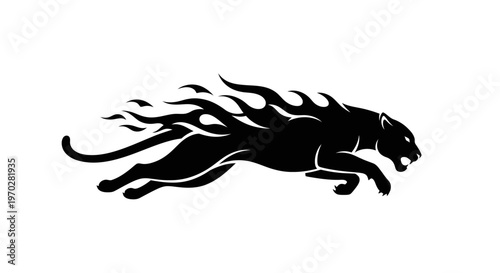 Dynamic Black Panther with Flames Vector Illustration.