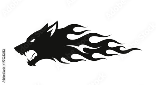 Fierce Wolf Head with Flames Vector Illustration.