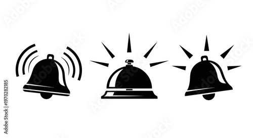 Set of three ringing bell icons for notifications and alerts.