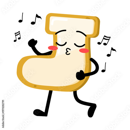 Cute Hand Drawn Sock Shaped Cookie Walking and Whistling