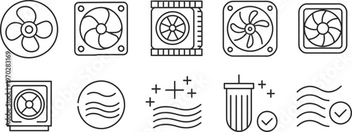 Air conditioner maintenance icon set line style set collection, simple vector icons for AC cleaning, repair, and servicing, modern outline design