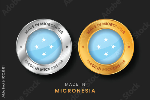 Made in Micronesia Badge - Premium Gold and Silver Metallic Micronesian Flag Circle Emblems