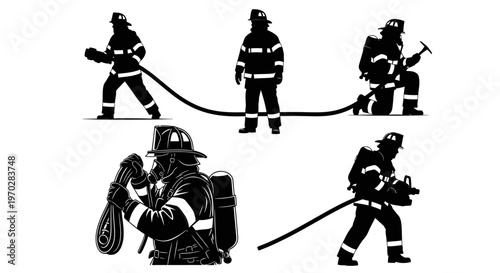 Silhouettes of Firefighters in Various Action Poses.