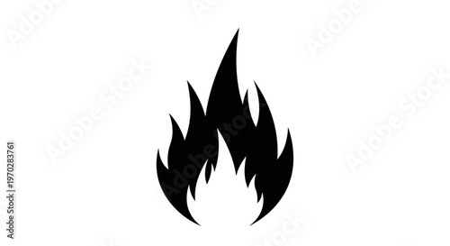 Simple Black Fire Flame Icon Isolated on White Background.