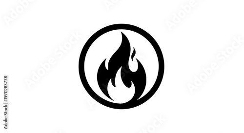 Simple Black Fire Flame Icon in a Circle.