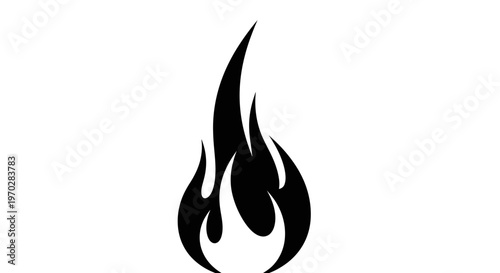 Simple Black Fire Flame Icon on White Background.