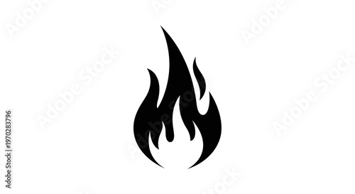 Simple Black Fire Flame Icon on White Background.