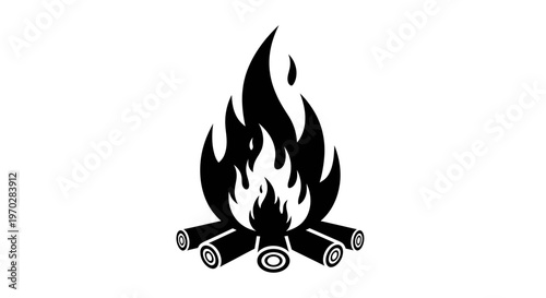 Simple black silhouette of a campfire with burning logs and dancing flames.