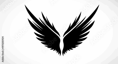 Striking Black Wings Silhouette Against a Clean White Background.