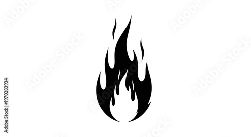 Stylized Black Fire Flame Icon on White Background.