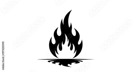 Stylized Black Fire Flame Icon on White Background.