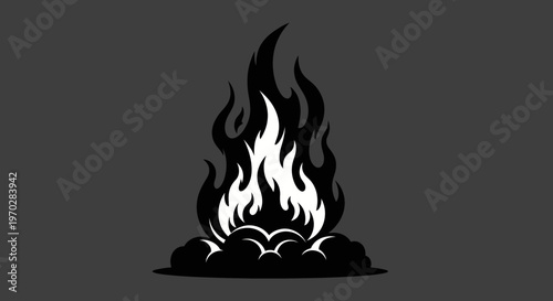 Stylized black and white illustration of a burning bonfire.
